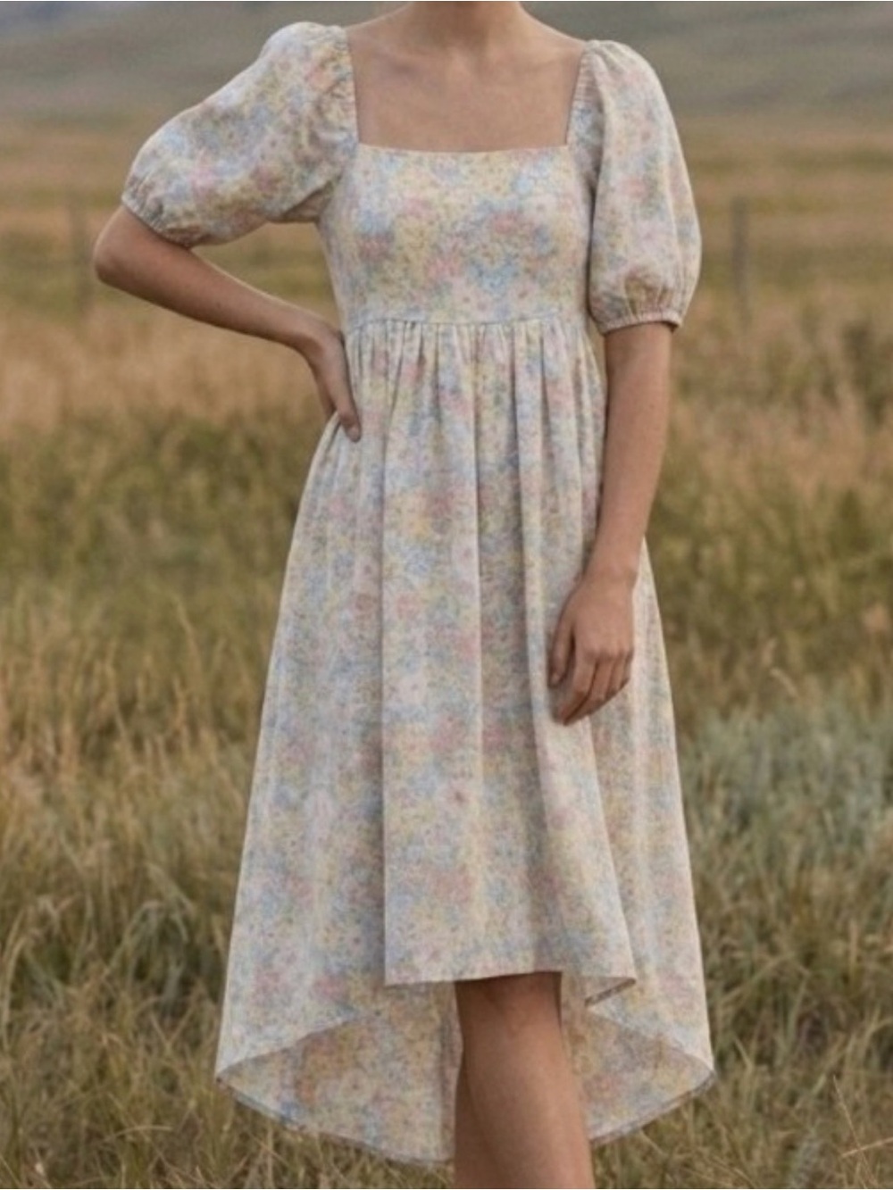 Joe Fresh x Jillian Harris FloralSquare-Neck Puff Sleeve Midi Dress Size S